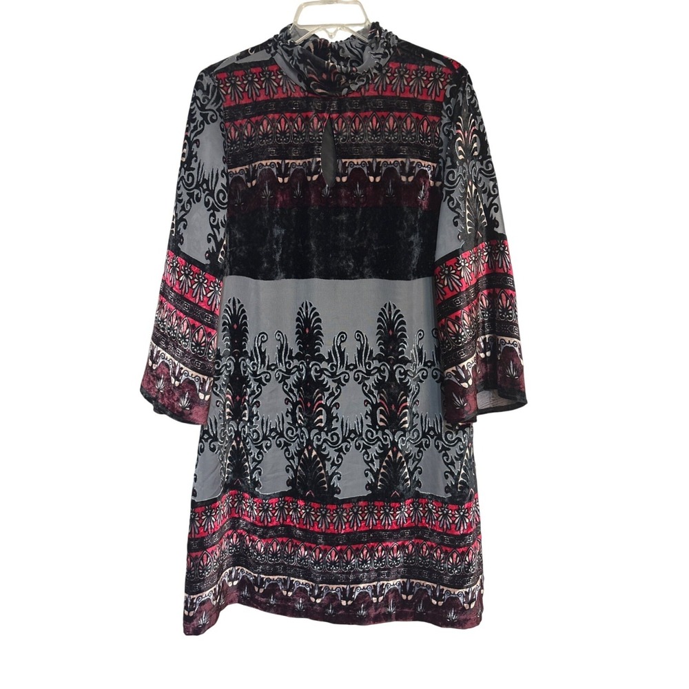 Nanette Lepore Womens Velvet Burnout Bell Sleeve Dark‎ Academia Dress Grey 10